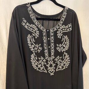 Chaudry Sheer Black Embellished Tunic
